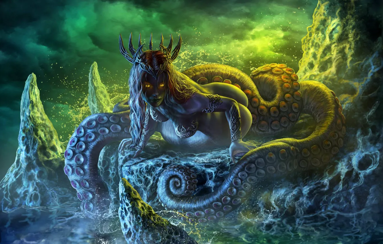 Photo wallpaper tentacles, siren, Art Edit, Queen of sirens, Queen of the sirens