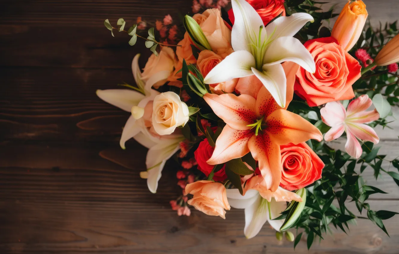 Photo wallpaper flowers, birthday, holiday, Lily, bouquet, Valentine's day, March 8, Mother's day