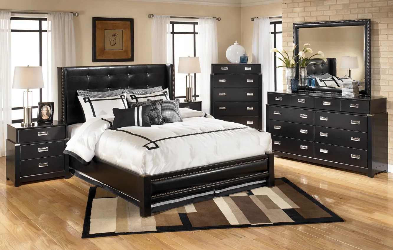 Photo wallpaper furniture, bed, interior, window, bedroom