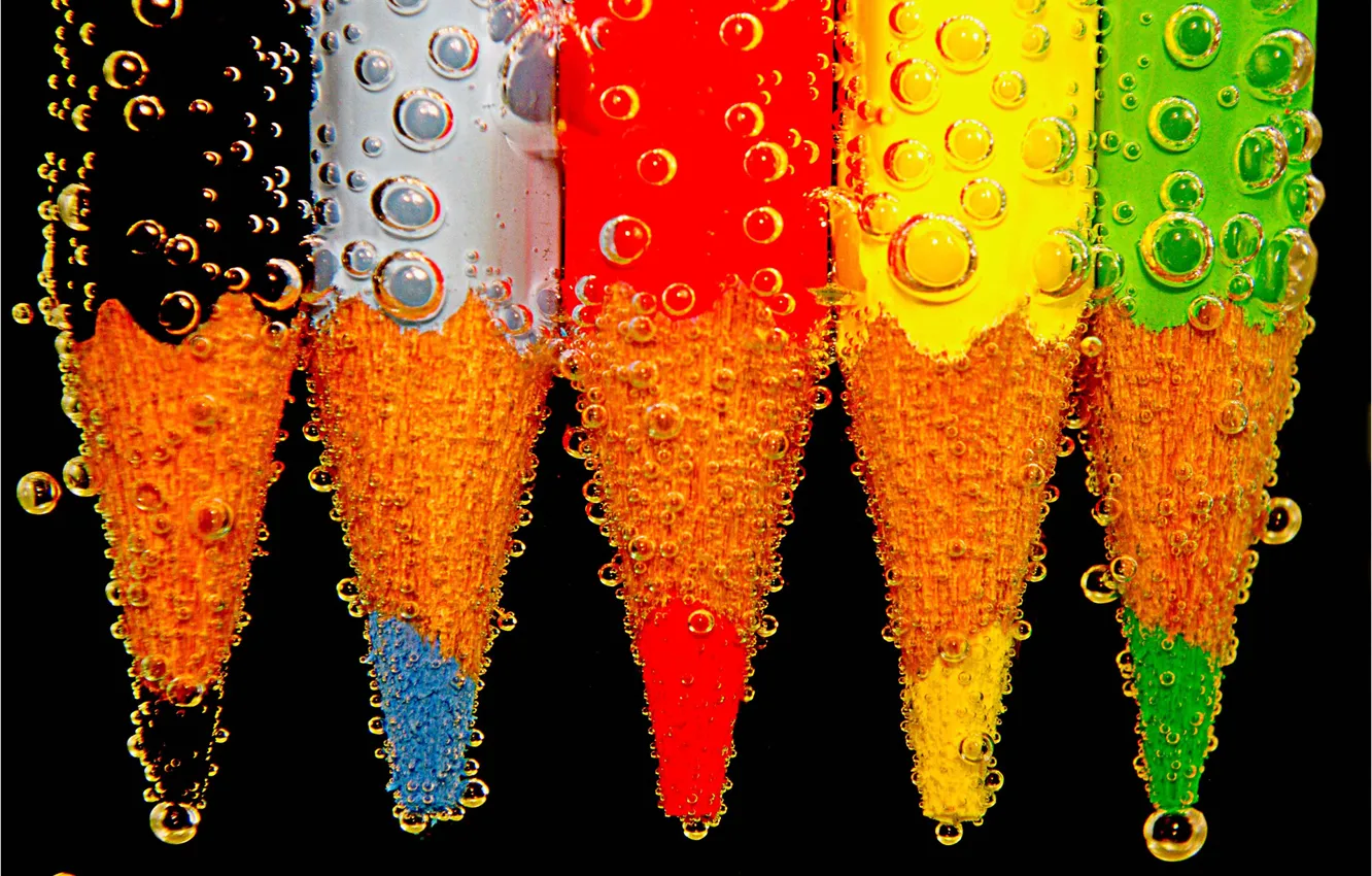 Photo wallpaper water, bubbles, color, pencils, the air