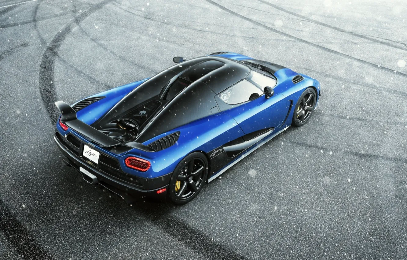 Photo wallpaper Koenigsegg, Blue, Snow, Agera, View, Supercar, Rear, Top