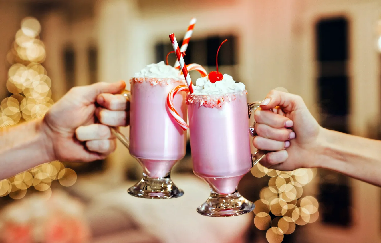 Photo wallpaper hands, milk, cream, cocktail, bokeh, delicious