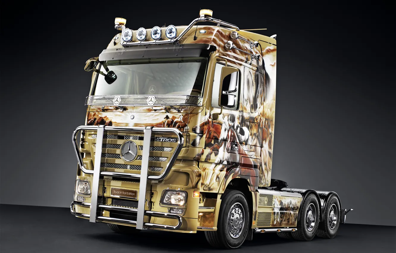 Photo wallpaper Mercedes, truck, mercedes-benz, 2660 ls, aktros, actros, truck n roll edition