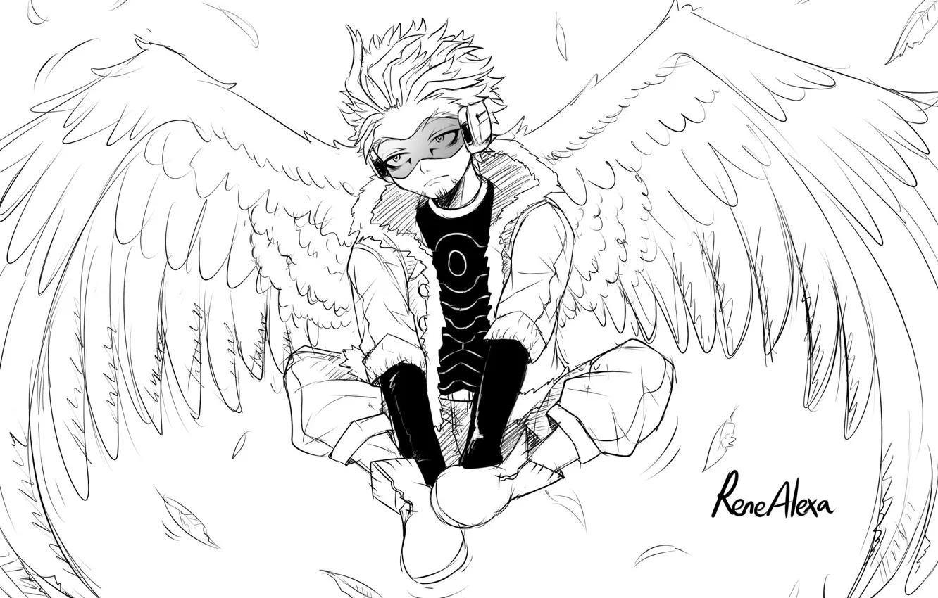 Photo wallpaper wings, angel, art, guy, black and white, My Hero Academia, Boku No Hero Academy, My …