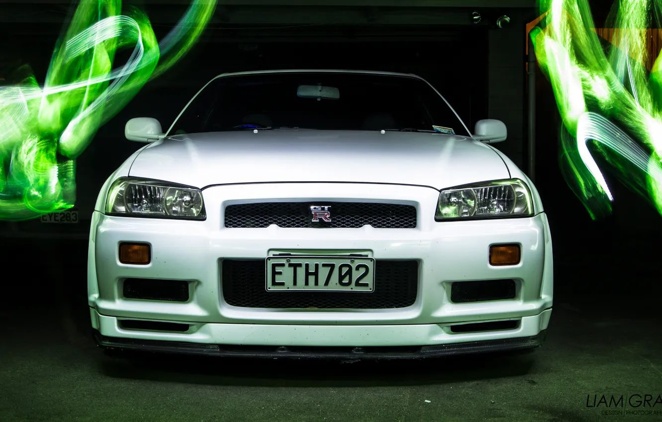 Photo wallpaper white, graphics, photoshop, nissan, white, skyline, Nissan, gt-r