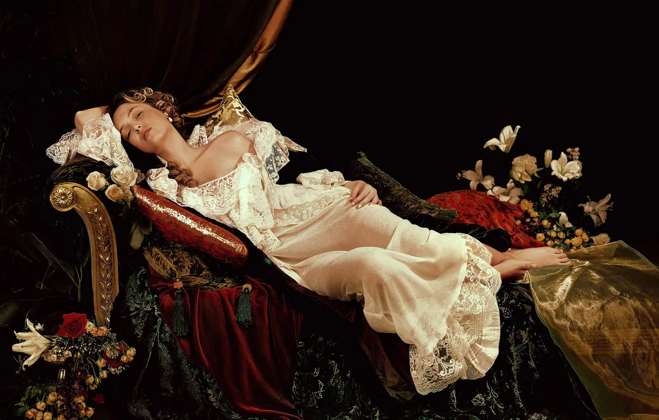 Photo wallpaper girl, flowers, Sanjay Kothari