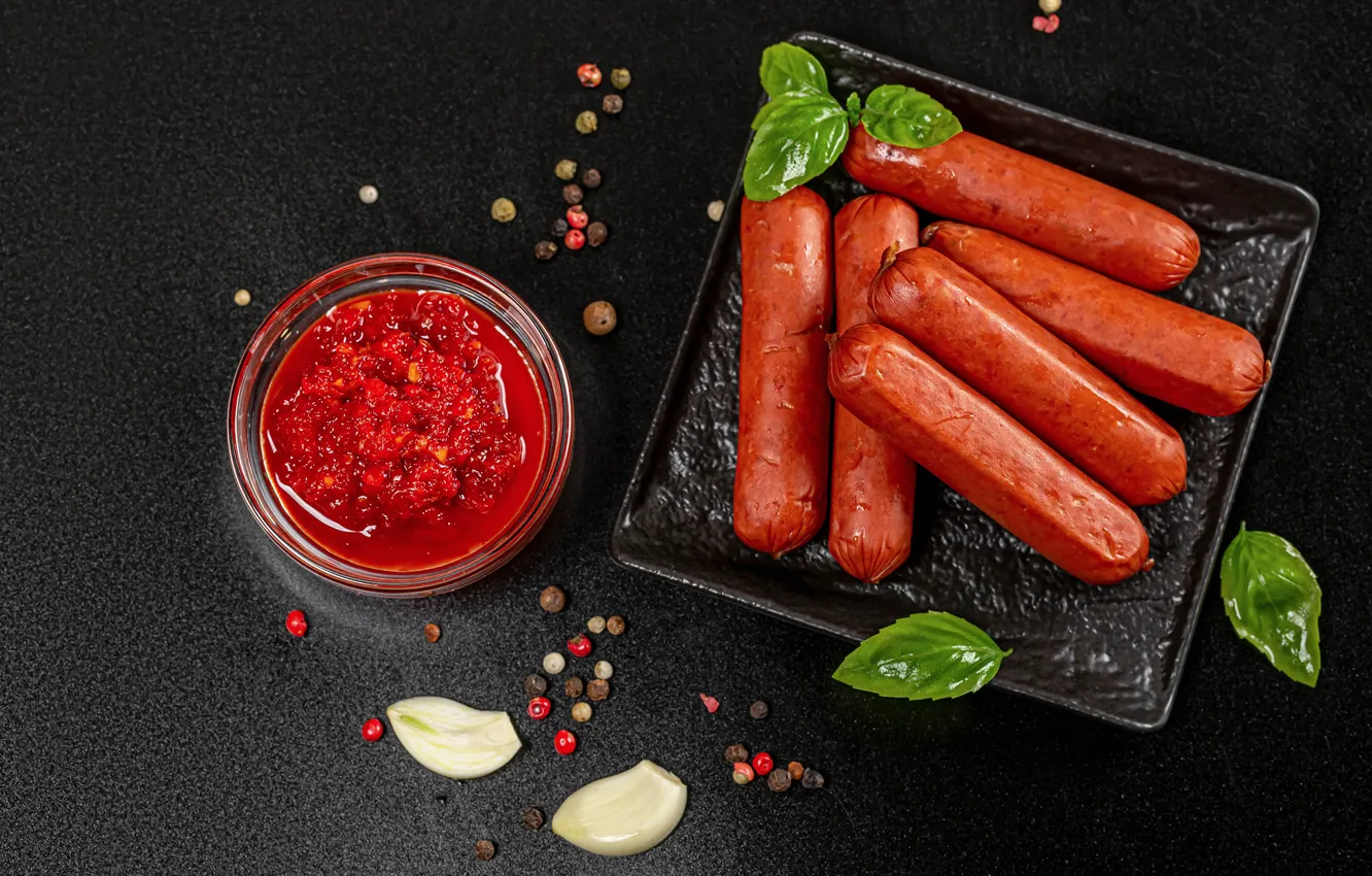 Photo wallpaper sausage, pepper, sauce, spices