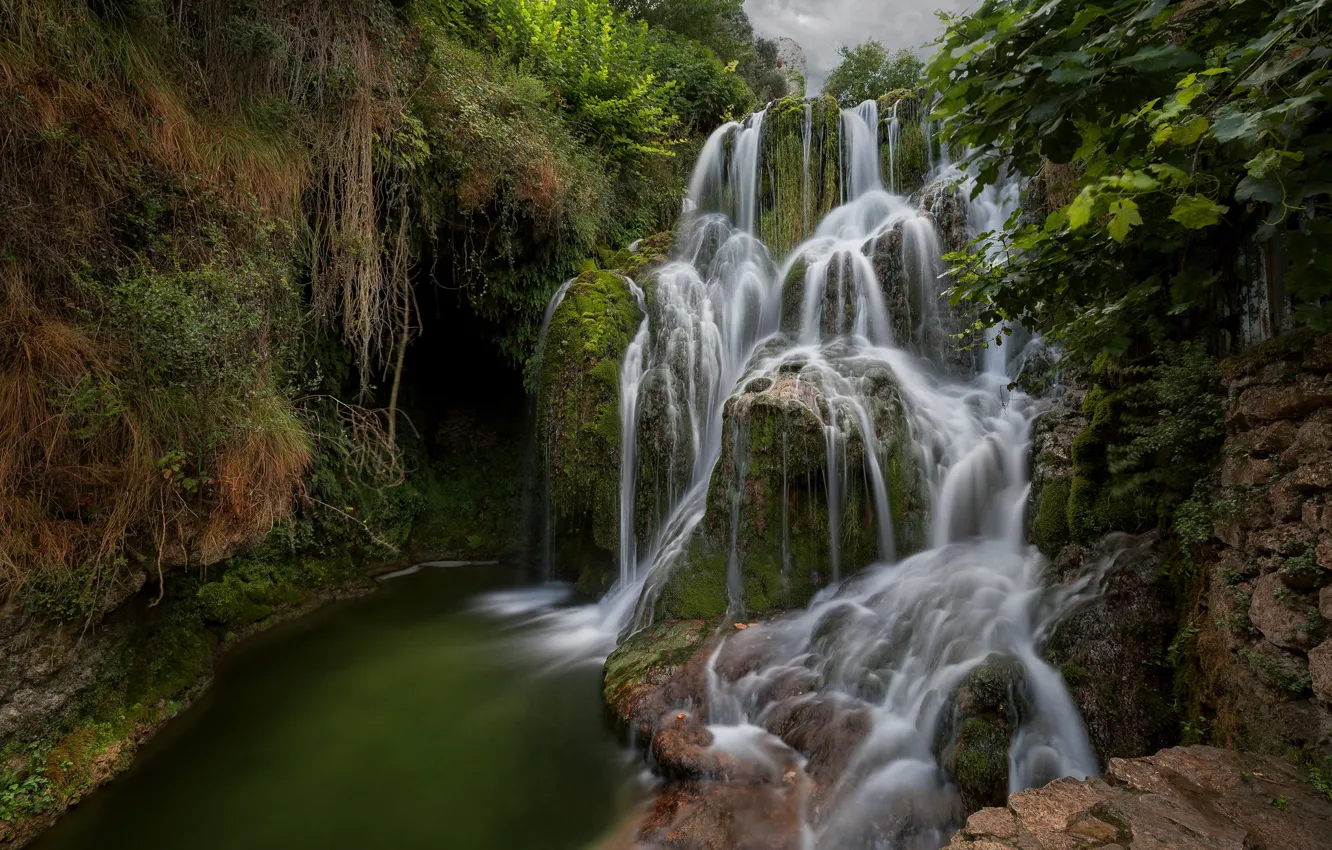 Photo wallpaper forest, river, waterfall, Spain, cascade, Spain, Tobera Waterfall, Tober Waterfall