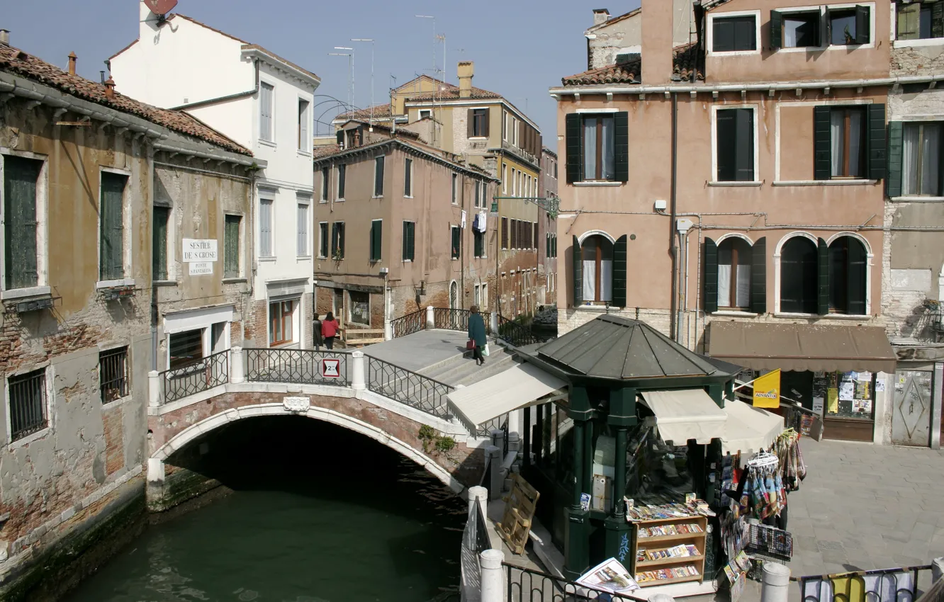 Photo wallpaper Home, Street, Channel, Italy, Venice, Building, Italy, Bridge