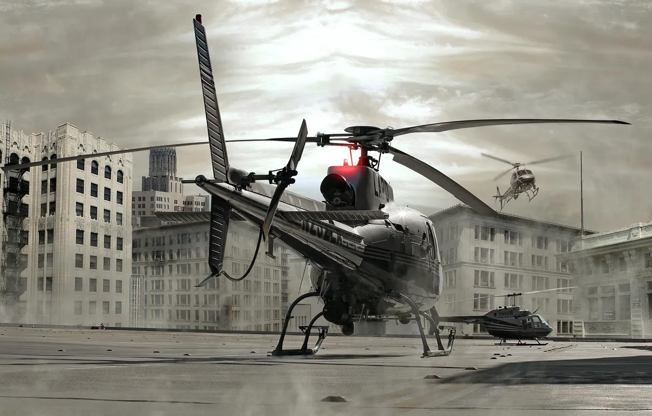 Photo wallpaper building, helicopter, cover