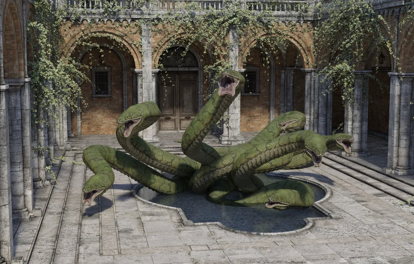 Photo wallpaper water, snake, Hydra