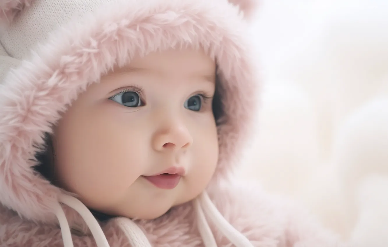 Photo wallpaper winter, look, snow, child, portrait, girl, baby, face