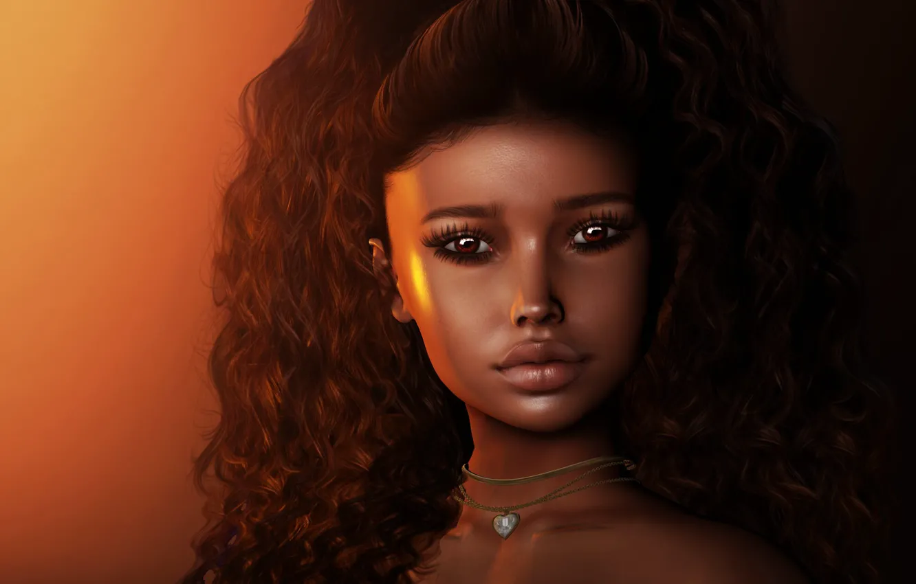 Photo wallpaper look, girl, face, rendering, hair