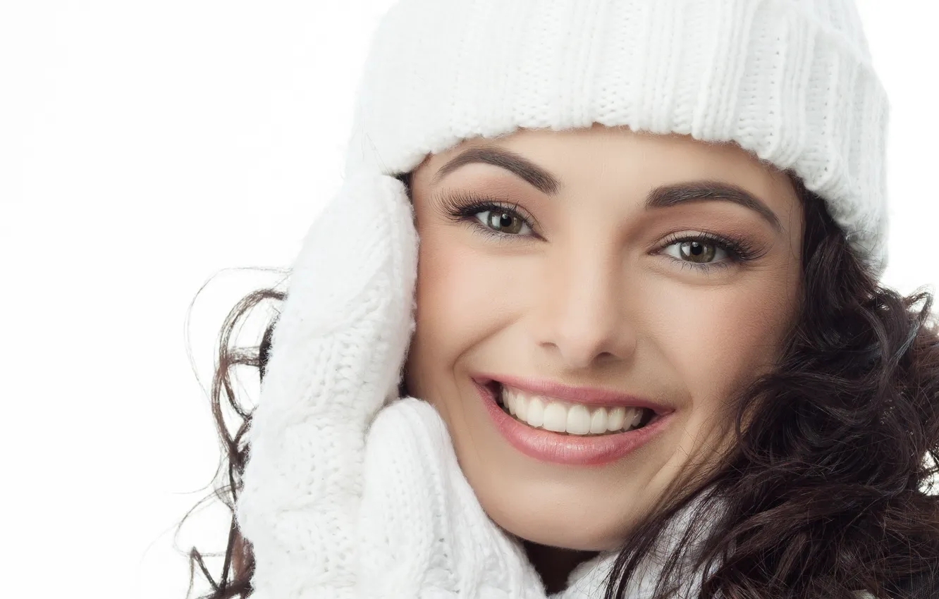 Photo wallpaper girl, hat, girl, hat, mittens, mittens