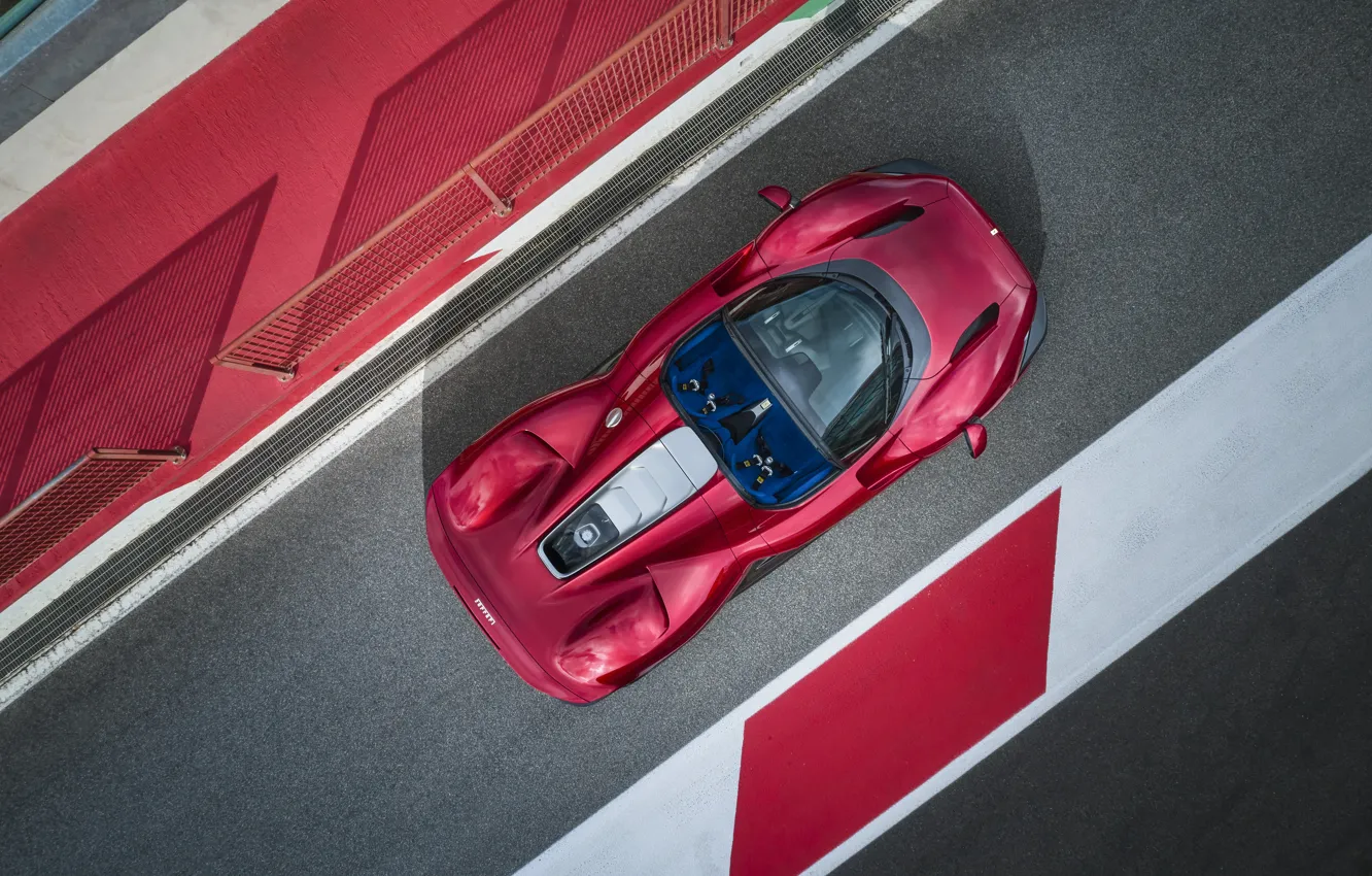 Photo wallpaper red, track, Ferrari, supercar, track, the view from the top, Daytona, Ferrari Daytona SP3