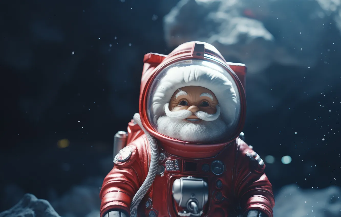 Photo wallpaper space, astronaut, the suit, Christmas, New year, helmet, Santa Claus, Santa Claus