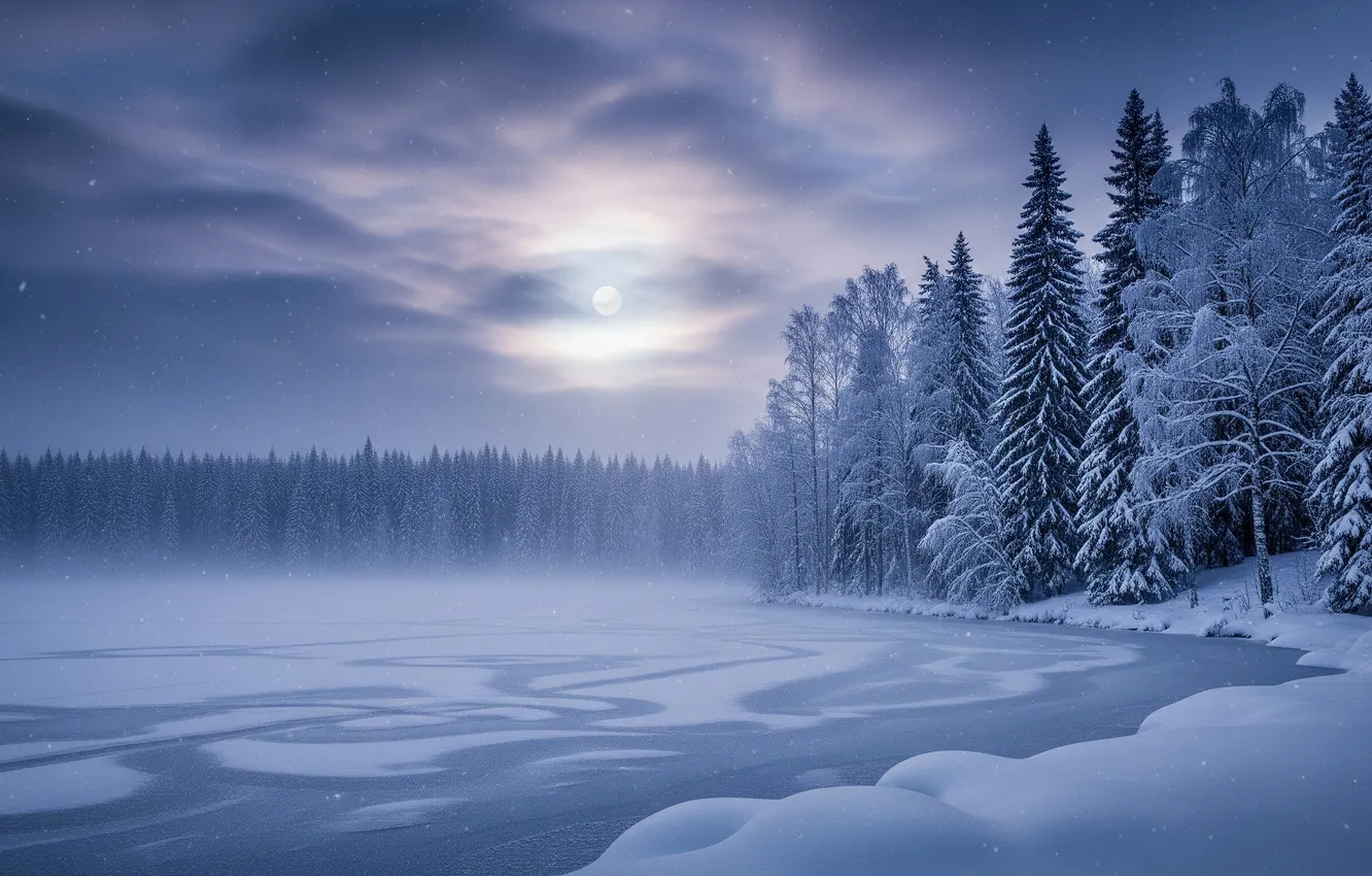 Photo wallpaper winter, forest, ice