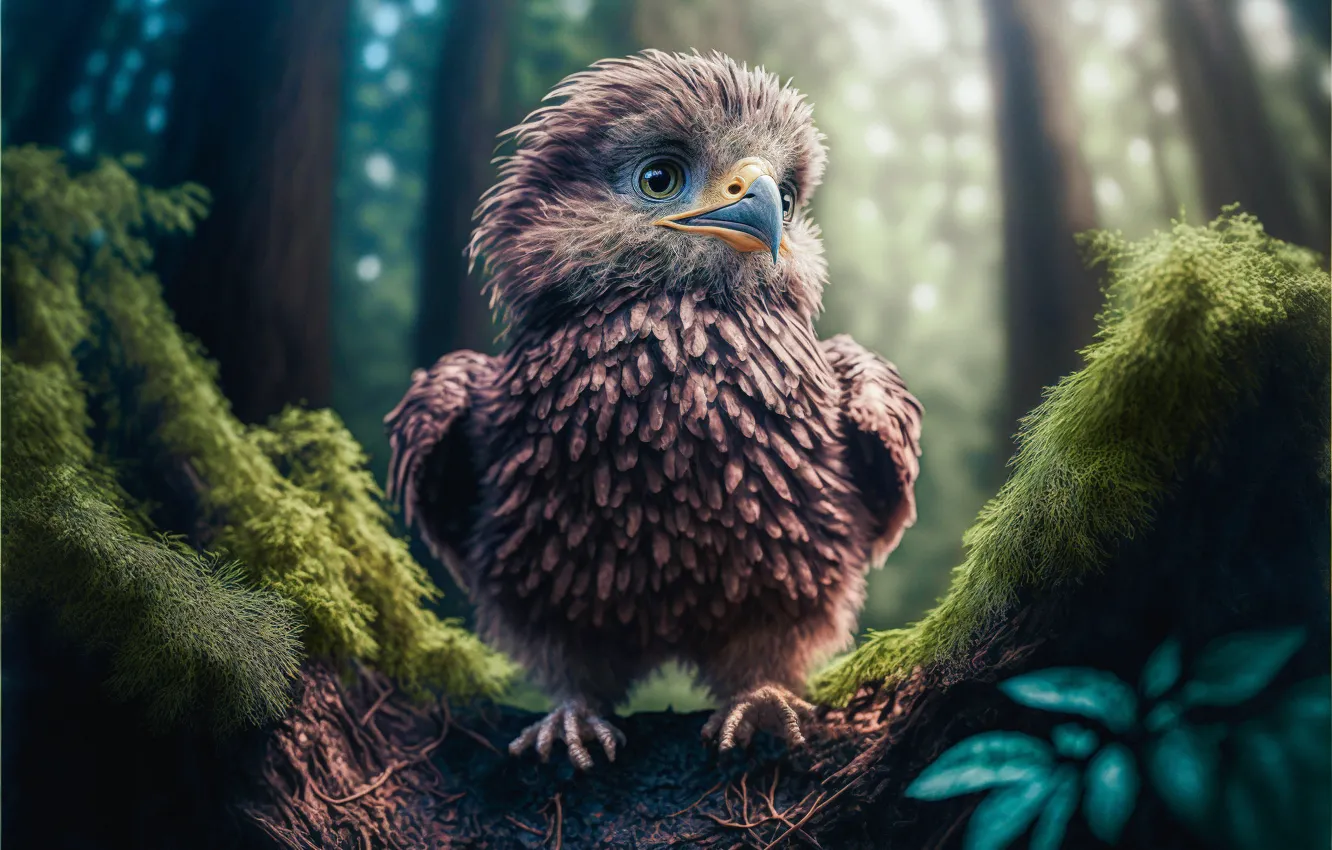 Photo wallpaper nature, rendering, bird, eagle, graphics, baby, cub, Chicks