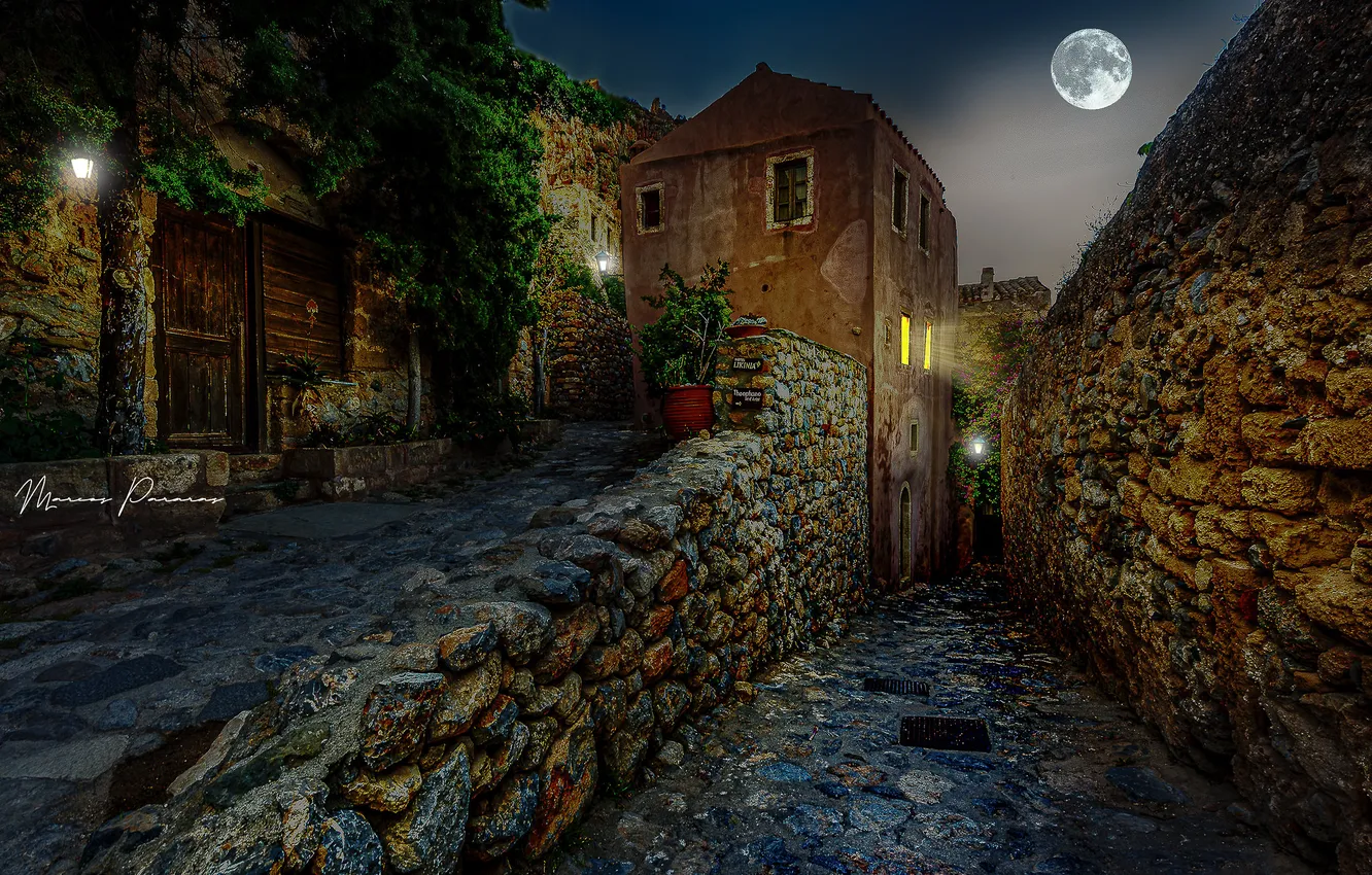 Photo wallpaper night, the moon, home, street