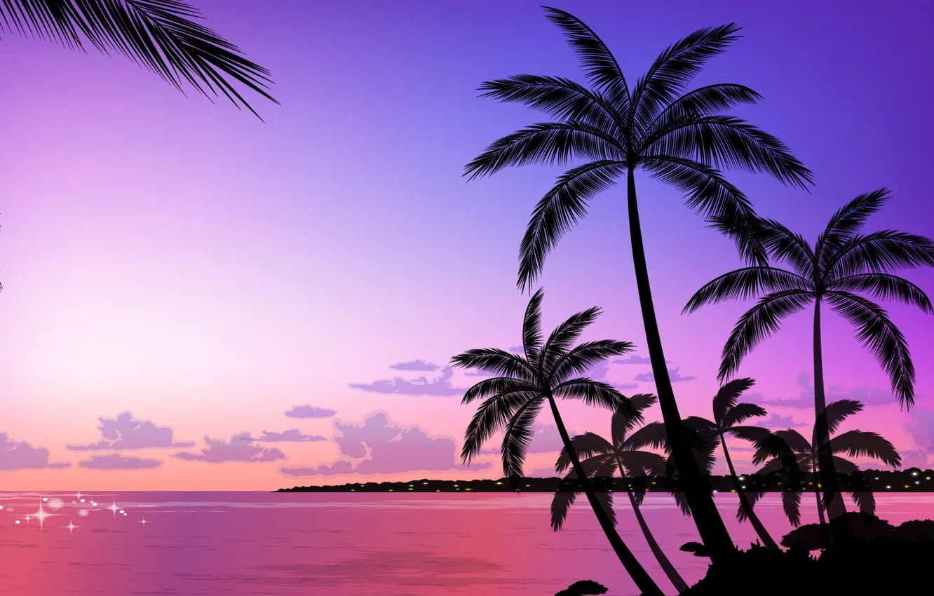 Photo wallpaper palm trees, vector, the evening
