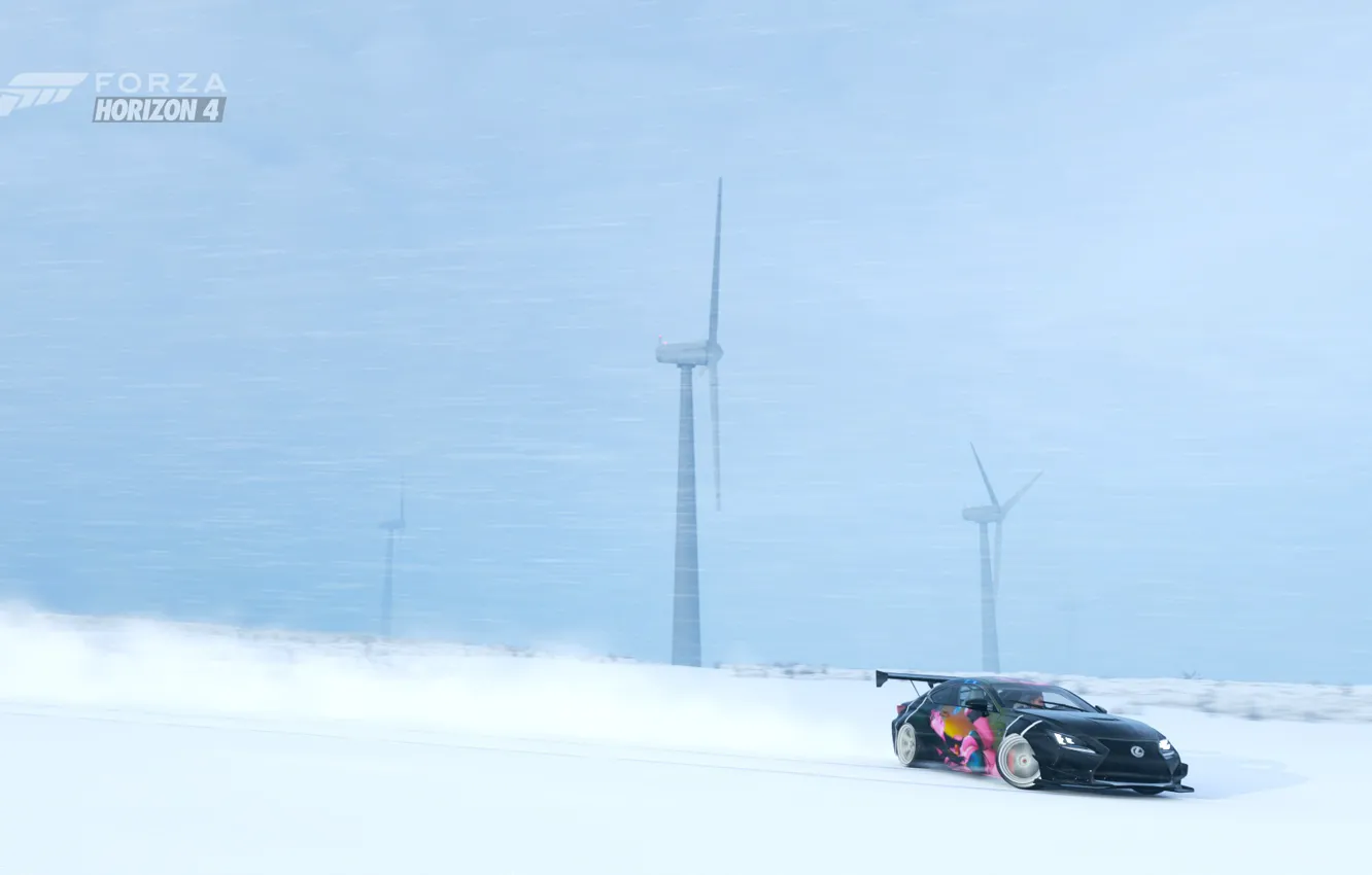 Photo wallpaper auto, snow, Lexus, windmills, drift