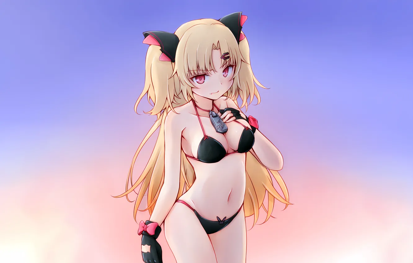 Photo wallpaper girl, sexy, cleavage, long hair, boobs, anime, beautiful, red eyes