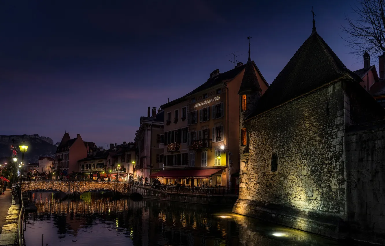 Photo wallpaper night, France, home, channel, Annecy