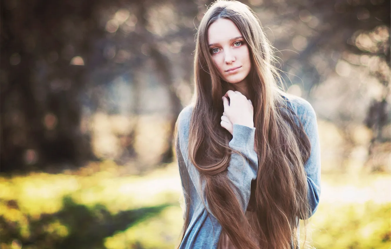 Photo wallpaper look, girl, brown hair, long-haired