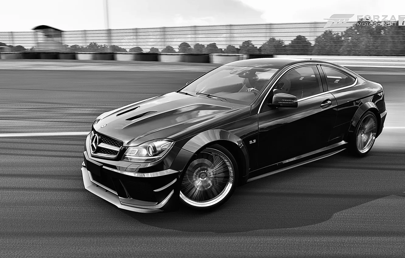 Photo wallpaper black & white, HDR, Mercedes, Benz, drift, game, AMG, C Class