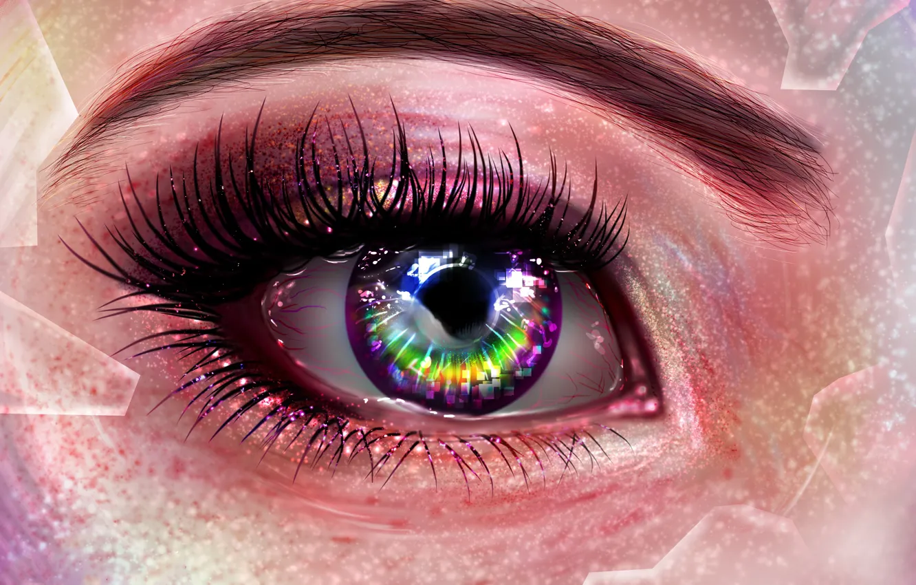 Photo wallpaper eyes, eyelashes, pixels