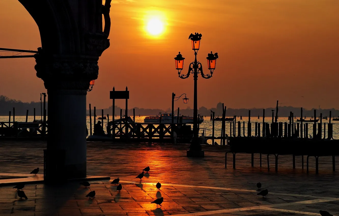 Photo wallpaper water, sunset, Italy, Venice, Piazza San Marco, wonare, the Doge's Palace