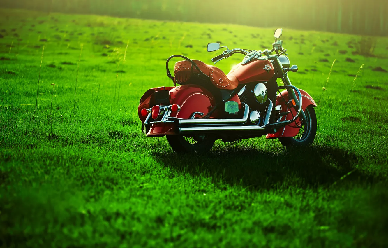 Photo wallpaper greens, Motorcycle, lawn