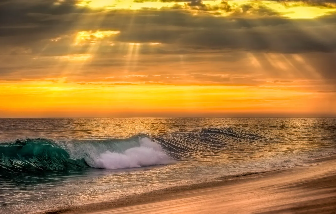 Photo wallpaper sea, wave, water, sunset, nature, the ocean, sky, sea