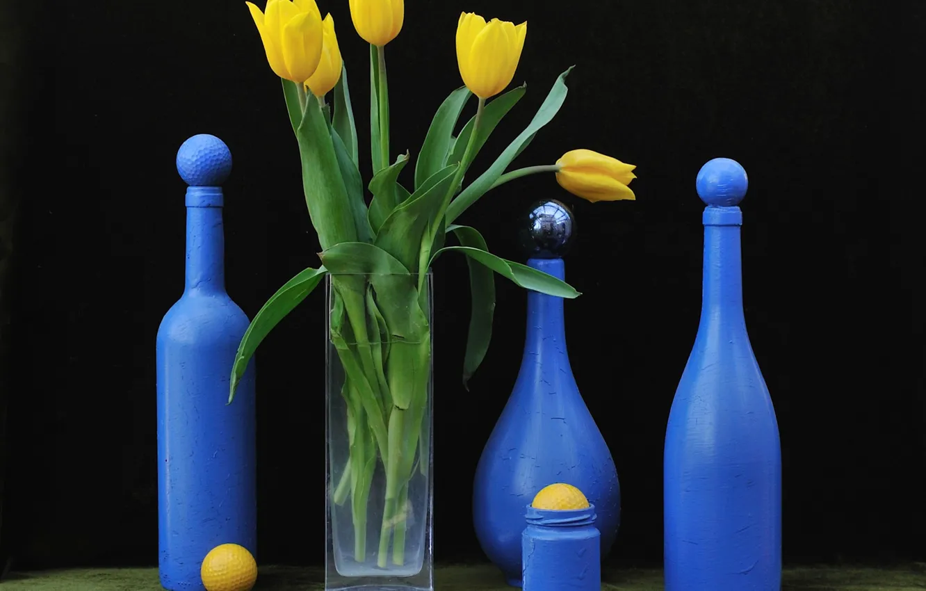 Photo wallpaper flowers, Tulip, bottle, art, still life