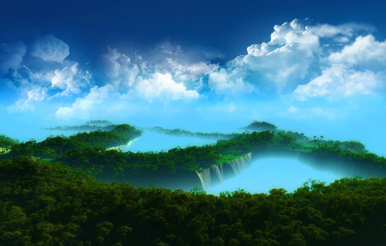 Photo wallpaper Islands, clouds, trees