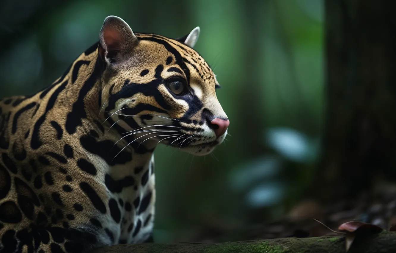 Photo wallpaper eyes, look, face, predator, side, big cat, ocelot, digital art