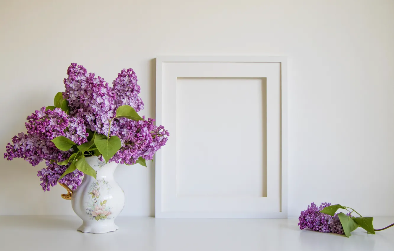 Photo wallpaper flowers, bouquet, frame, lilac