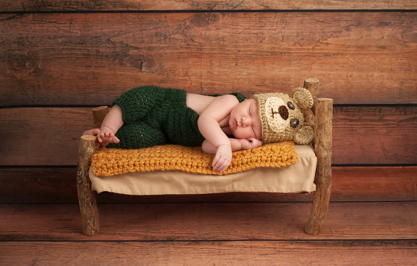 Photo wallpaper children, things, sleep, child, knitting, cot, newborn