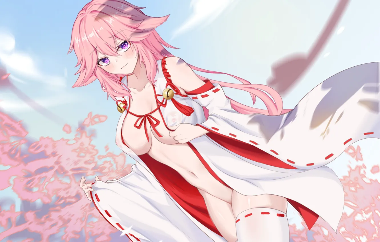 Photo wallpaper gadis kawaii, dampak genshin, yae miko genshin impact