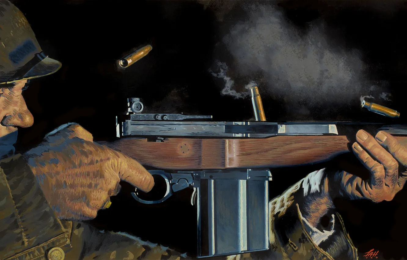 Photo wallpaper weapons, art, soldiers, rifle, sleeve, automatic, Browning M1918