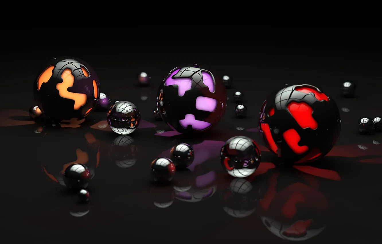 Photo wallpaper surface, light, reflection, balls, pattern, art, sphere, different
