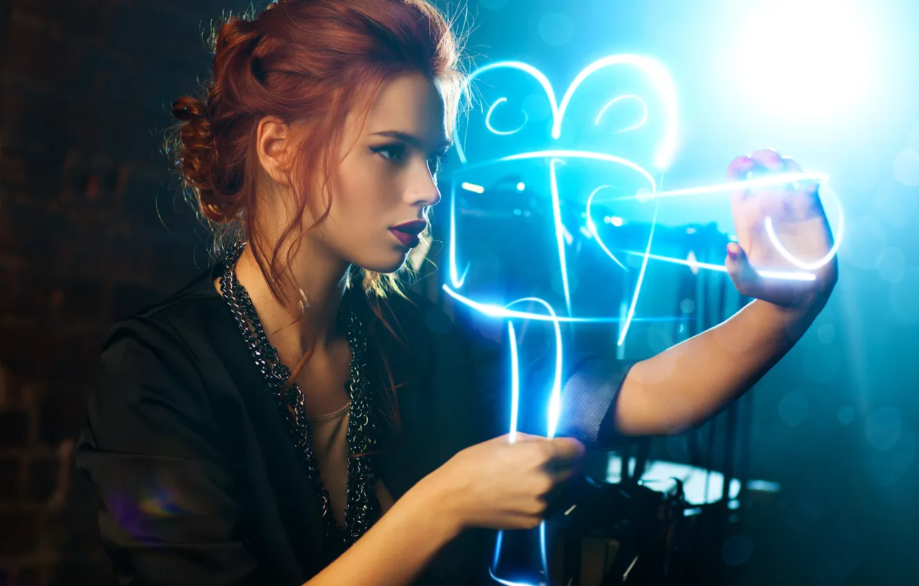 Photo wallpaper girl, light, creative, camera, curls