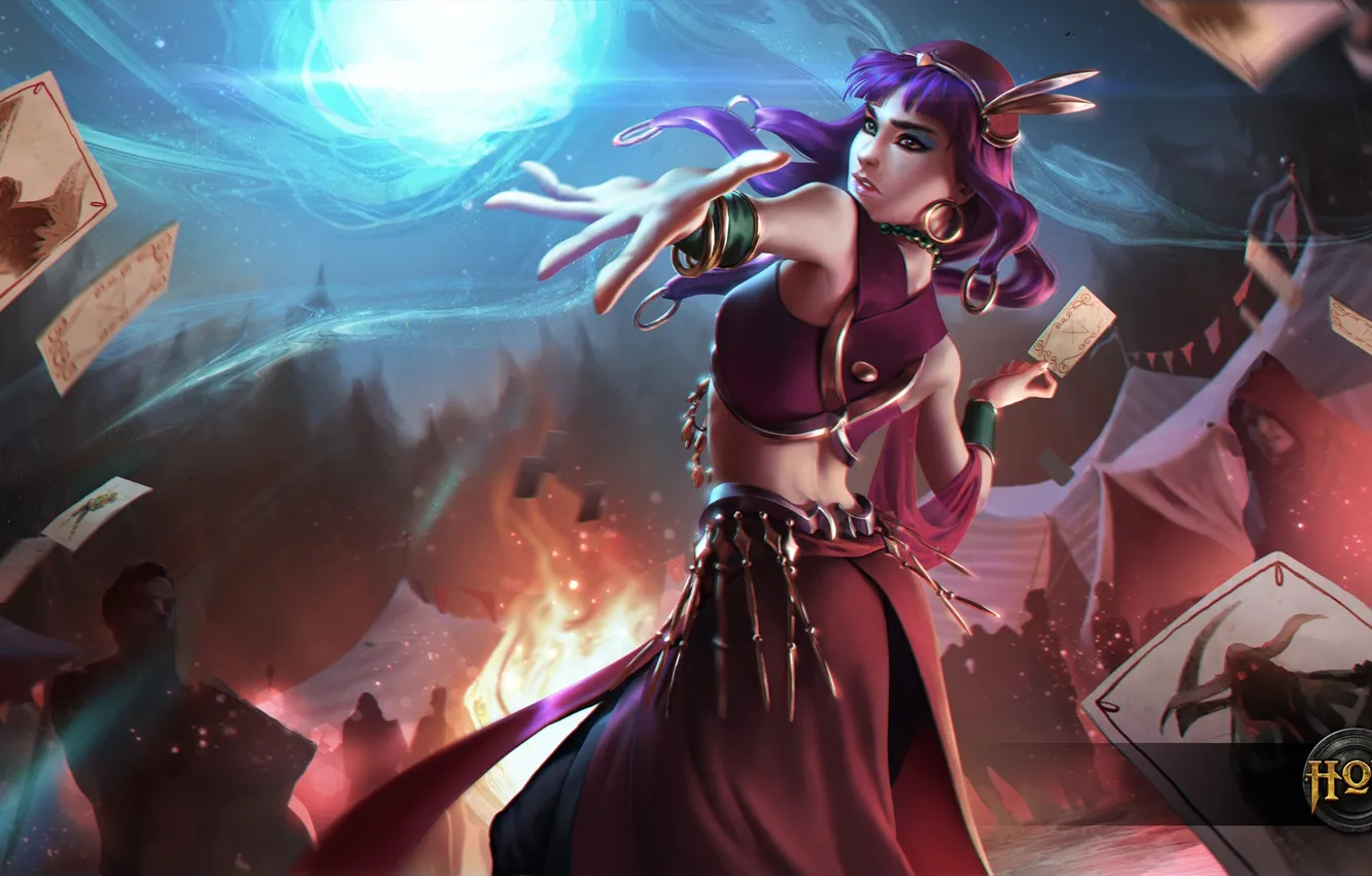 Photo wallpaper girl, flame, map, sorceress, Heroes of Newerth