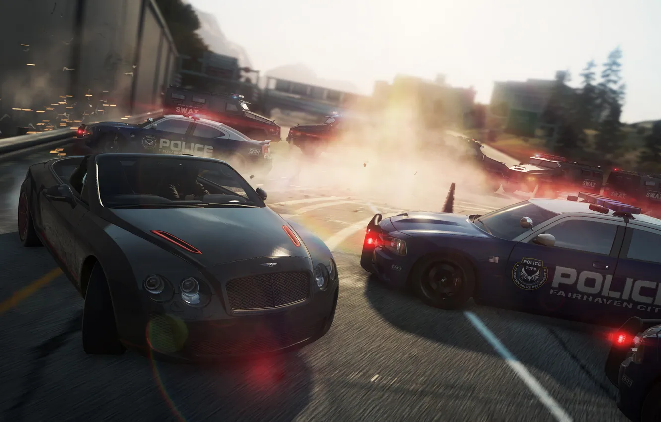 Photo wallpaper race, police, Bentley, chase, convertible, barrier, need for speed most wanted 2