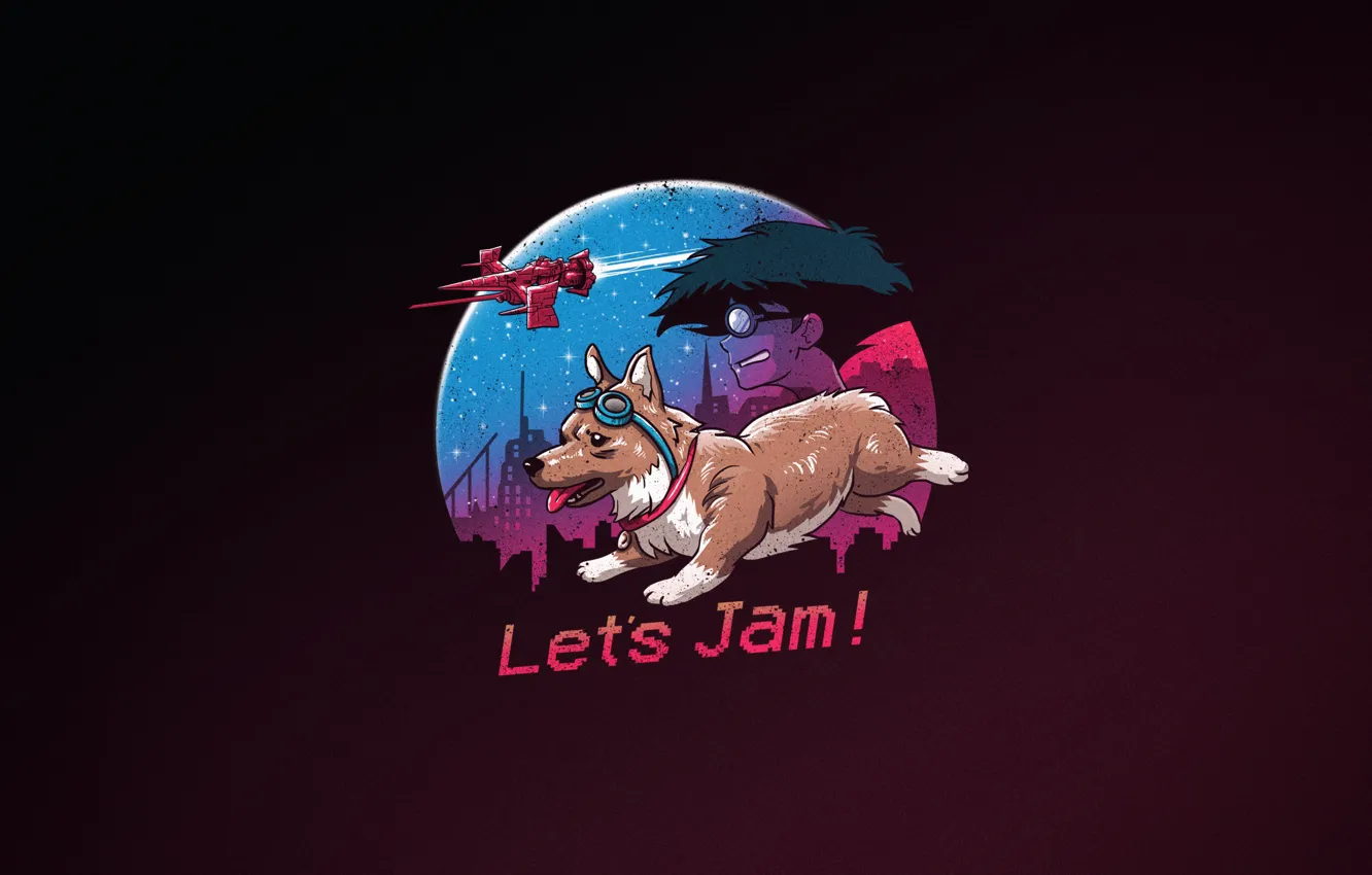 Photo wallpaper background, minimalism, art, Welsh Corgi, by Vincenttrinidad, Vincenttrinidad, Let’s Jam, by Vincent Trinidad