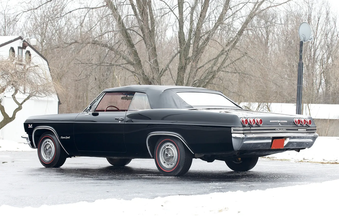Photo wallpaper house, black, chevrolet, road, coupe, winter, snow, tree