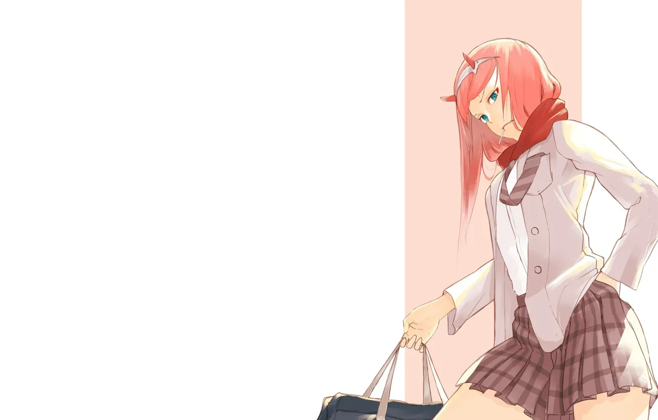 Photo wallpaper girl, bag, 002, Darling In The Frankxx, Cute in France, Zero Two