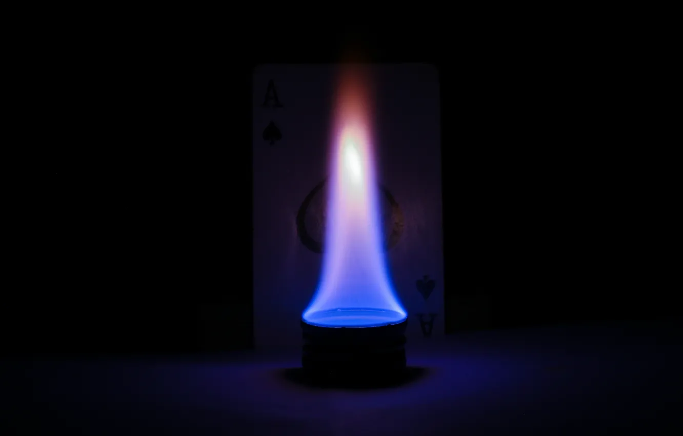 Photo wallpaper flame, Ace, dark background, spade, blue flames, spade ace
