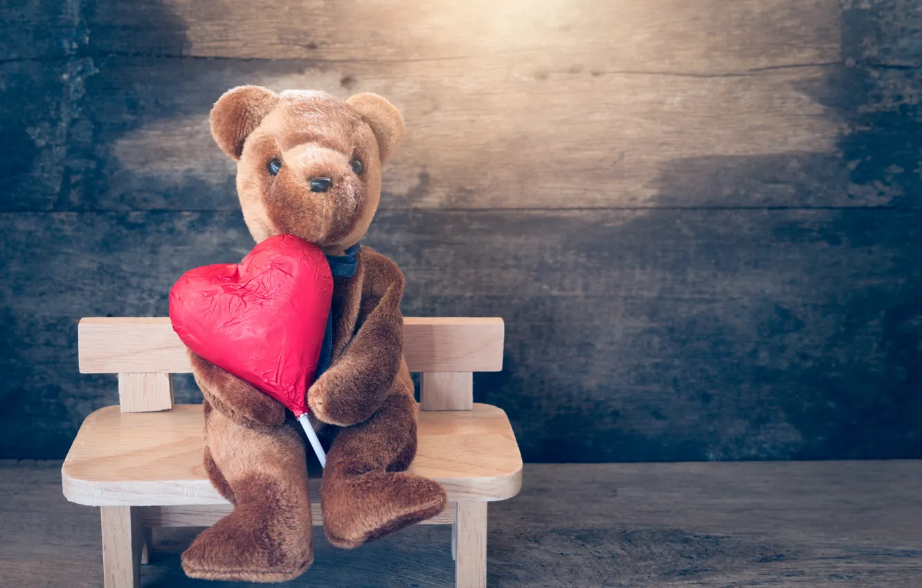 Photo wallpaper toy, bear, hearts