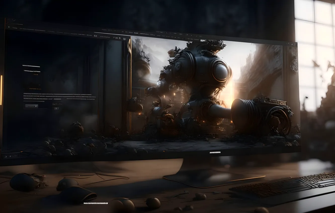 Photo wallpaper robot, monitor, Not clear